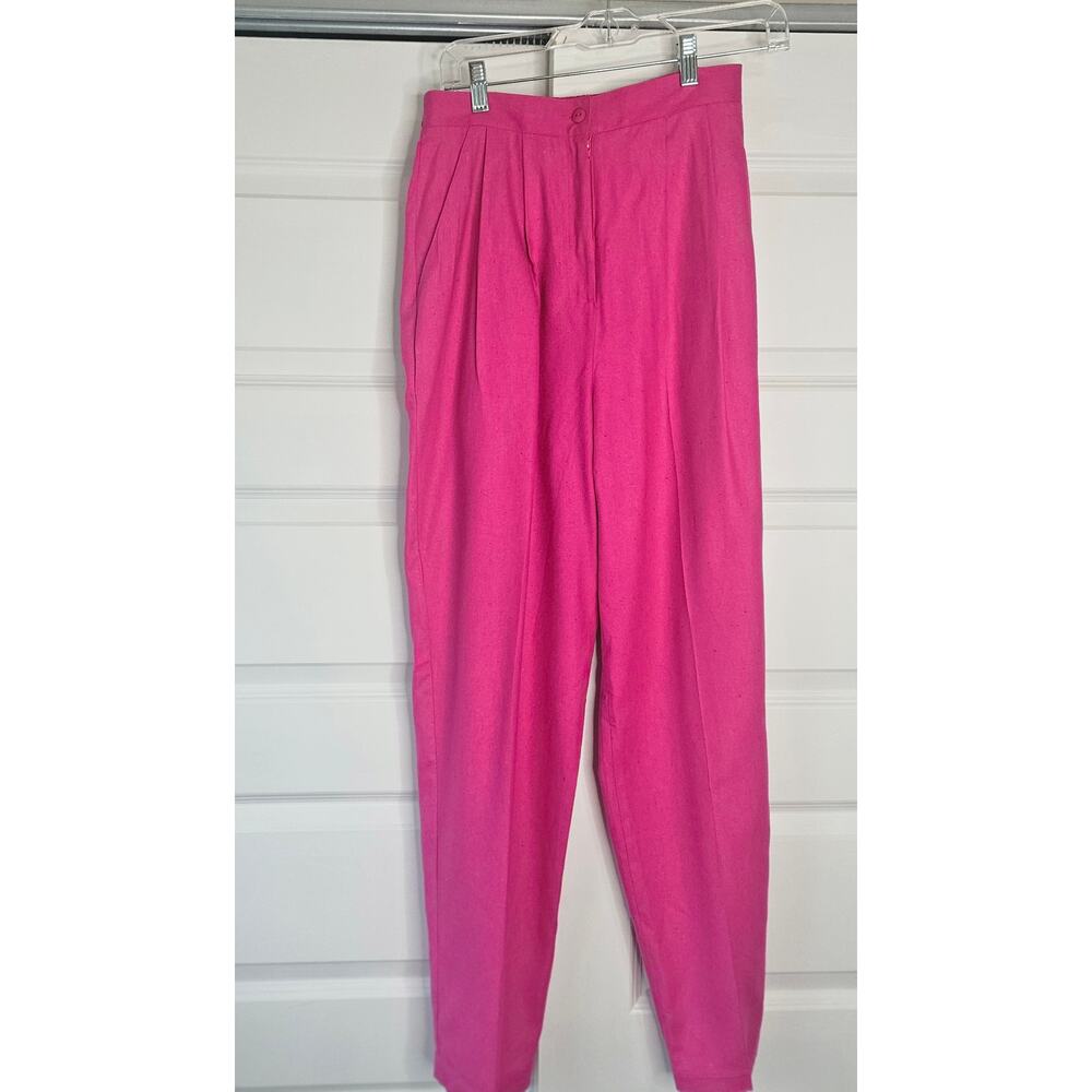 Vintage George Georgiou 100% Raw Silk Pleated Trousers Medium Fuchsia Pink - Picture 2 of 8